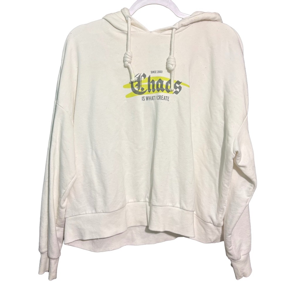 Womens Hoodie Medium Pull Over Chaos Beige Y2k Retro Befree